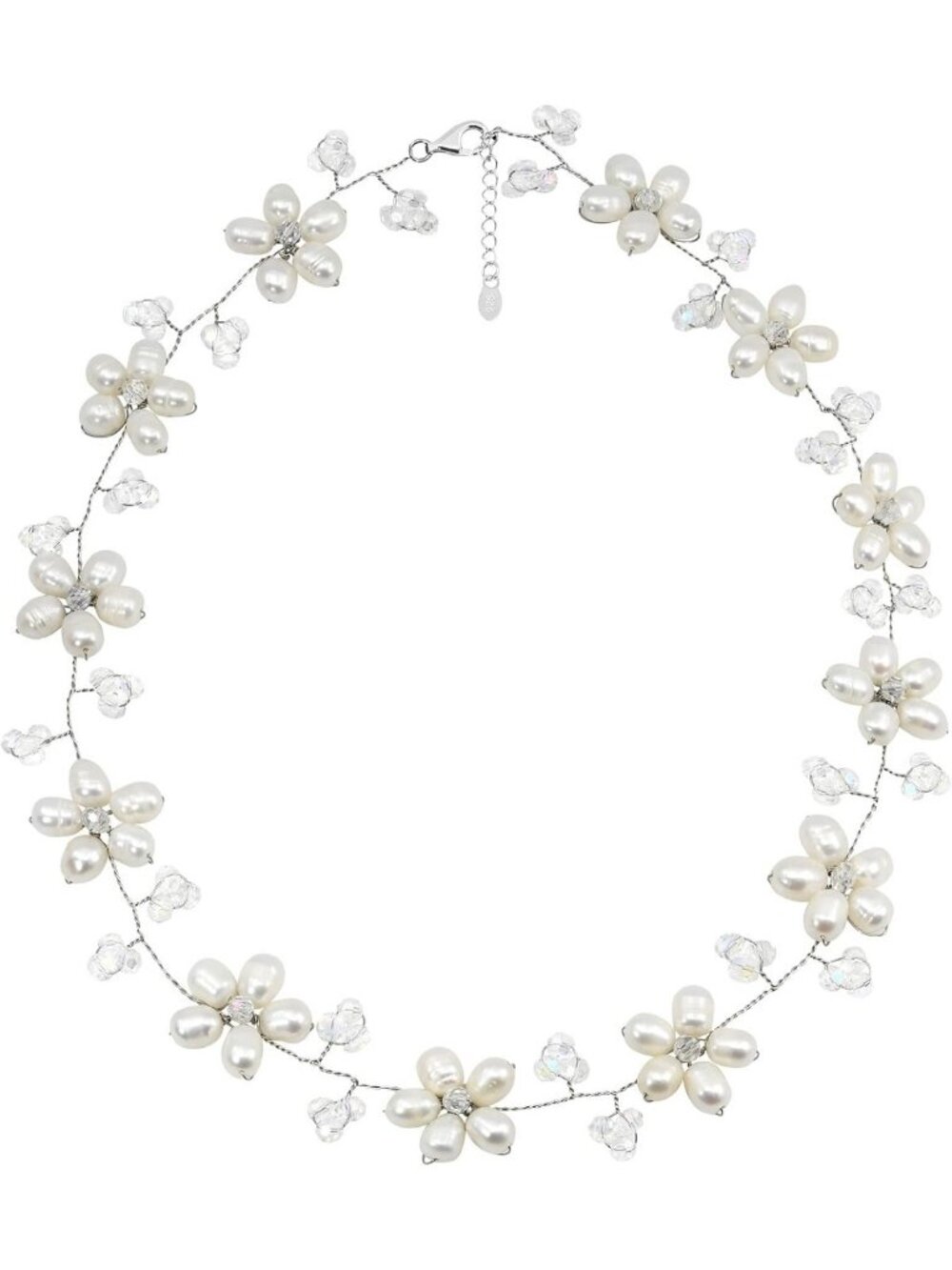 Handcrafted Floral Freshwater Pearl Choker Necklace - .925 Sterling Silver, 18